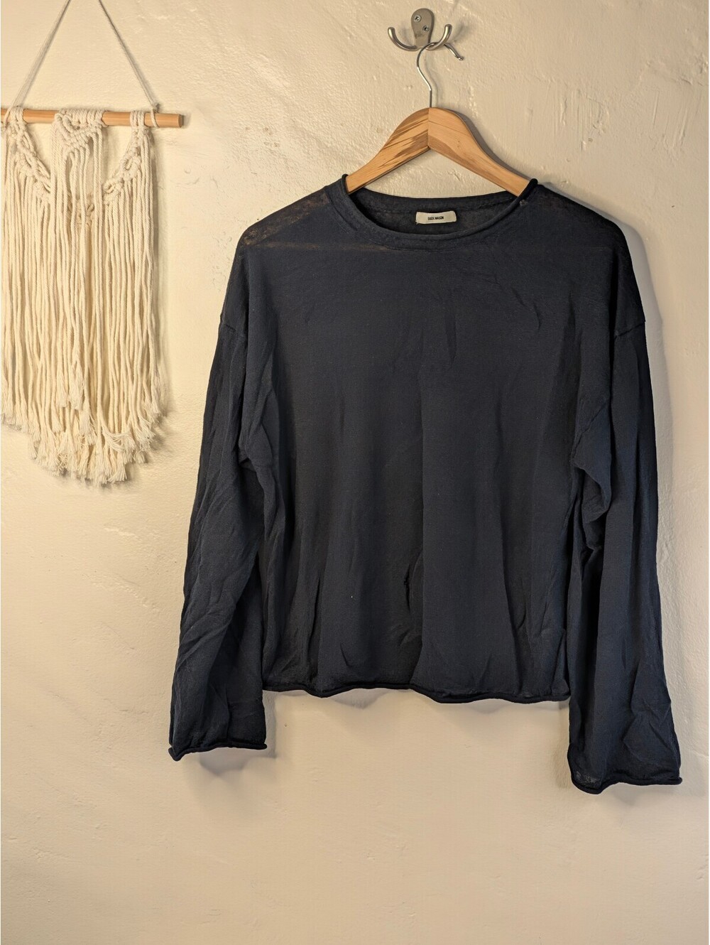 Buck Mason 100% Linen Long Sleeve Crewneck Sweater Navy Medium